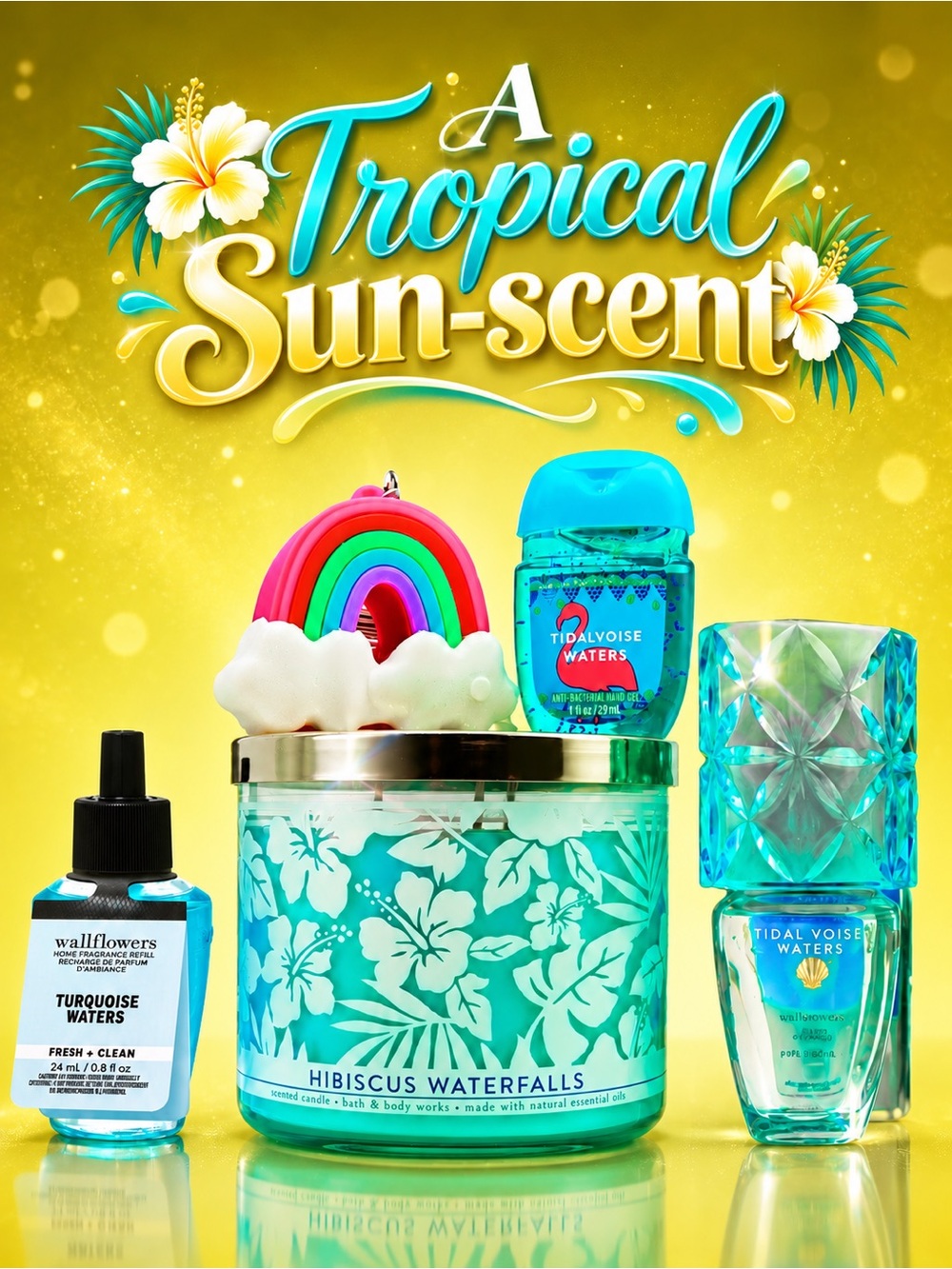 BBW Hibiscus Waterfalls Turquoise Waters Rainbow PocketBac 5Pc Set
